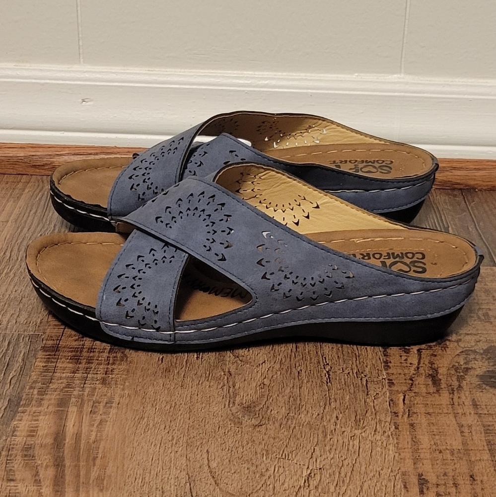 Soft Comfort Memory Foam Heather Blue Comfy & Elegant Stylish Sandal. Sz: 8 - Picture 7 of 8